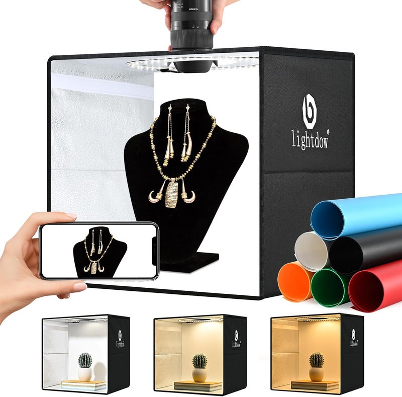 Lightdow 16"x16"x12" Photo Studio Light Box Photography with 120 LEDs (CRI>95), 6 Backdrops - Portable/Dimmable/Versatile Folding Shooting Tents for Toys/Jewelry/Watches/Cosmetics Photography - Image 1